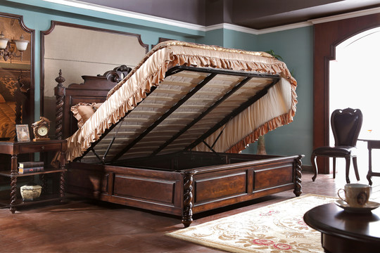 新美式实木多功能大床打开家具