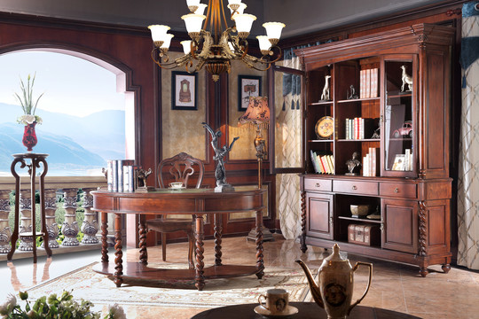 美式实木书桌书椅书柜花架家具