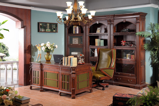 美式实木书桌书椅书柜家具