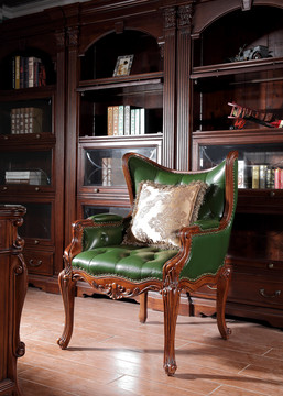 美式古典实木书柜书椅家具