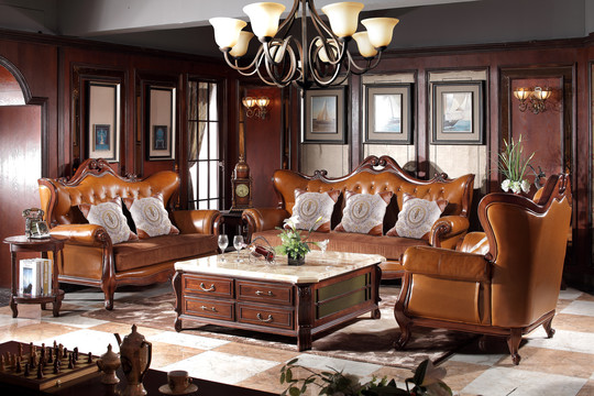 美式古典实木沙发方几家具