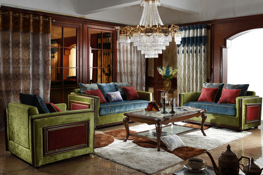 美式古典实木沙发茶几家具