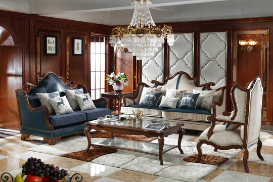 美式古典实木沙发茶几吊灯家具