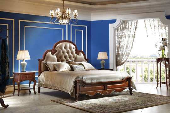 美式古典实木大床床头柜家具