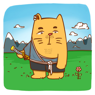 手绘橘猫武士