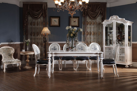 美式古典实木餐桌餐椅餐边柜家具