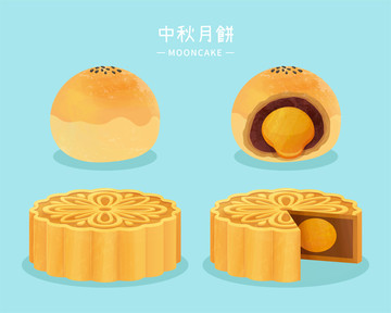 美味广式月饼与蛋黄酥插画