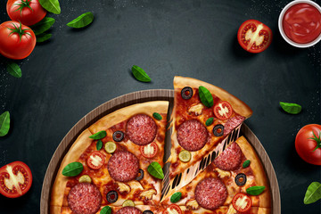 义大利辣味香肠比萨广告顶视图