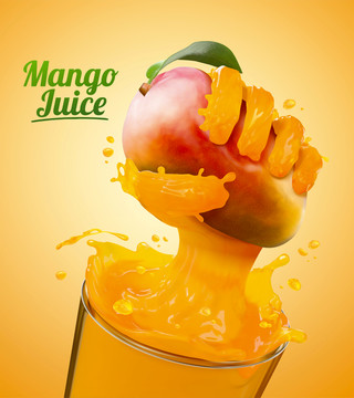 新鲜芒果汁与手部特效