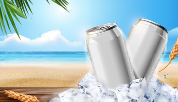 沁凉饮品模板与海滩背景