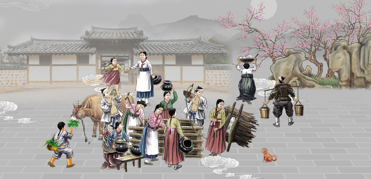 韩国泡菜手绘人物朝鲜民俗壁画