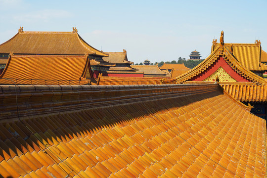 北京故宫大殿屋顶和景山万春亭
