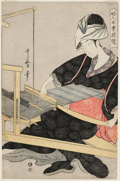 喜多川歌麿纺织女工