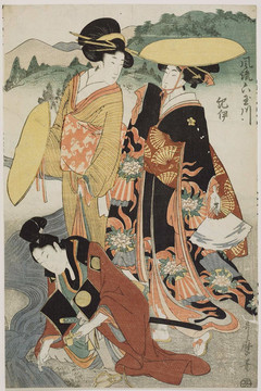喜多川歌麿两名妇女和一个男人