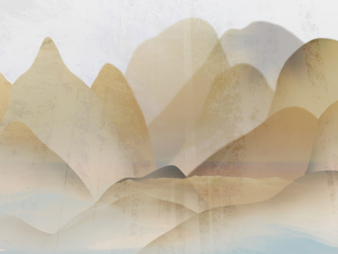 新中式抽象朦胧山峦壁画
