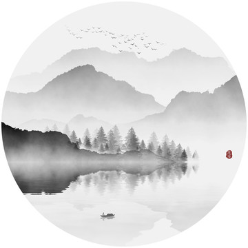新中式水墨画山水画