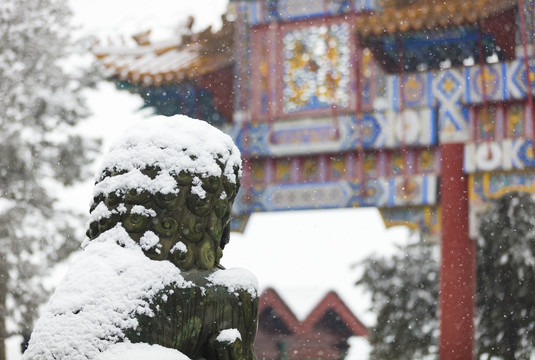 北京颐和园佛香阁景区冬日雪景