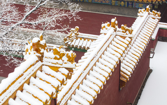 北京颐和园四大部洲景区冬日雪景