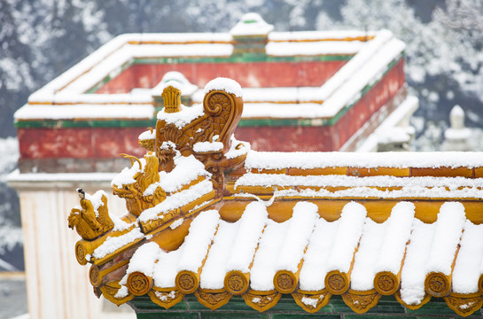 北京颐和园四大部洲景区冬日雪景