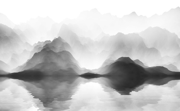 抽象水墨山水画