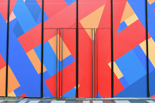城市时尚商业建筑彩色墙面壁纸