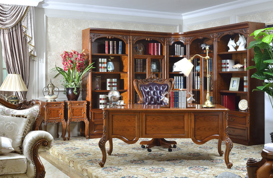 美式实木书桌书椅书柜家具