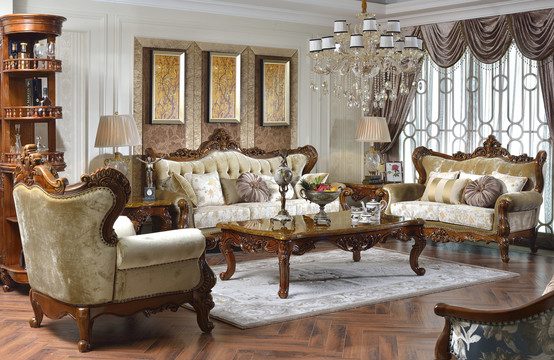 美式实木组合沙发茶几家具