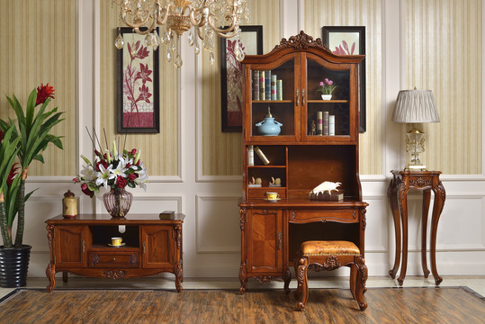 美式实木书桌装饰柜方几家具