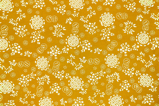黄色传统印花布纹