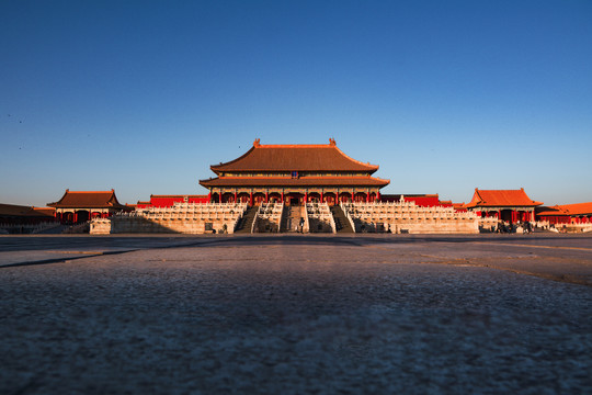 北京故宫太和殿壮观图片夕阳下的