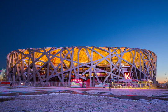 国家体育场鸟巢夜景雪景