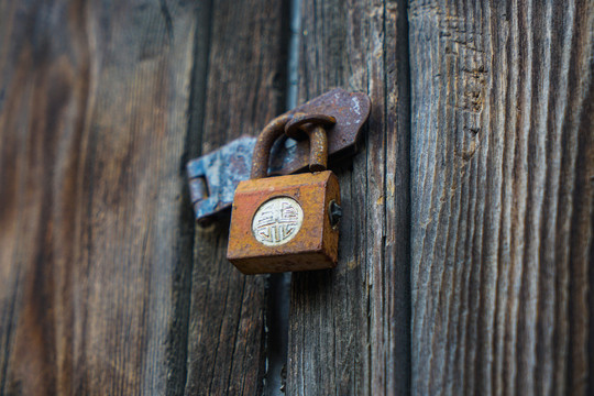 老旧的锁头和木门