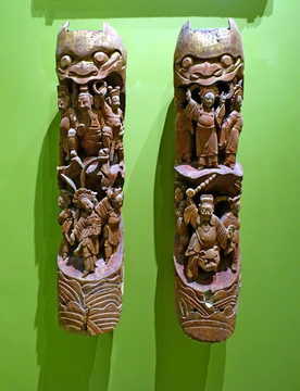 古代人物木雕柱子