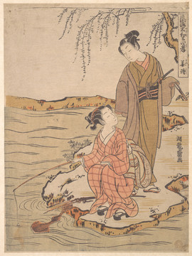 礒田湖龙斋男人和一个钓鱼的女人