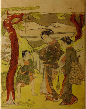 礒田湖龙斋两个女孩在采蘑菇遇见一个男孩