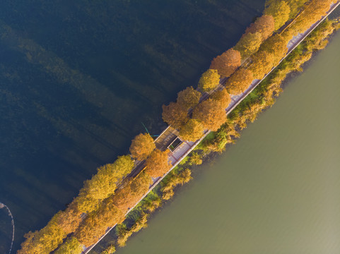 武汉东湖风景区深秋航拍风光