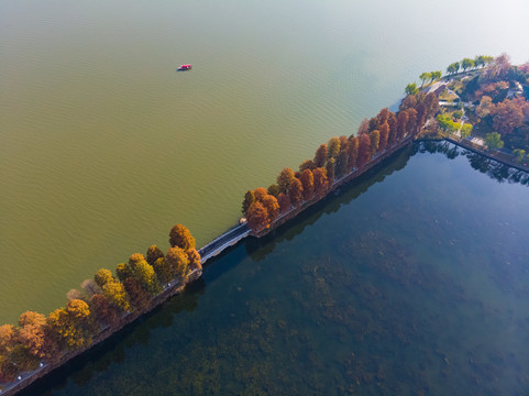武汉东湖风景区深秋航拍风光