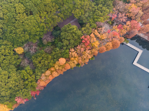 武汉东湖风景区深秋航拍风光