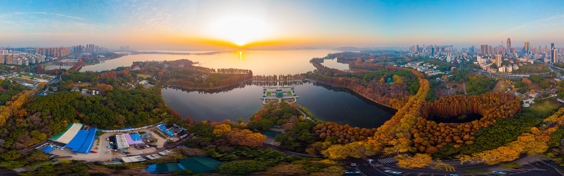 武汉东湖风景区深秋航拍风光