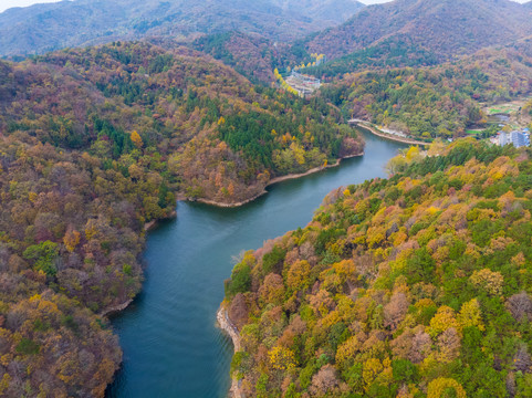 武汉黄陂木兰天池风景区深秋航拍