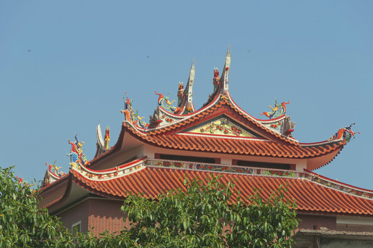 闽南寺庙建筑屋顶特色景观