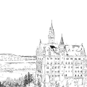 城堡手绘插画