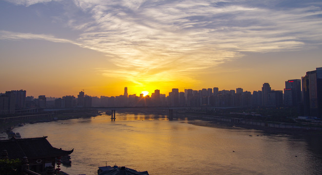 江河风景夕阳