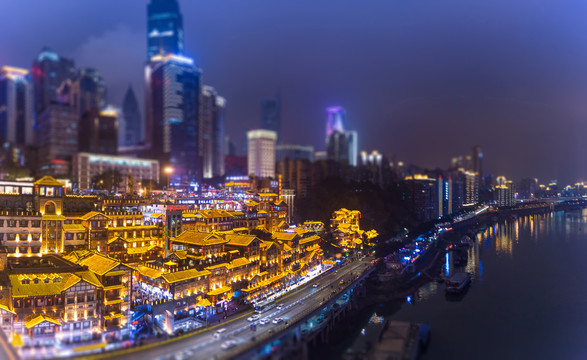 重庆洪崖洞嘉陵江夜景全景