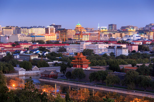 景山远眺故宫角楼建筑群夜景