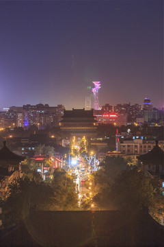 景山远眺北京中轴线寿皇殿夜景