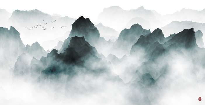 意境水墨画山水画装饰画