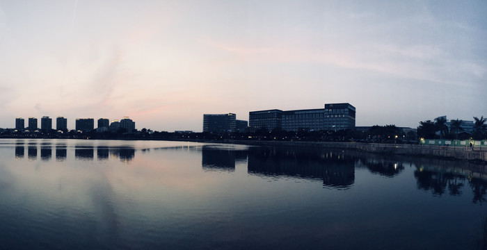 厦门埭辽水库冬日傍晚夜景