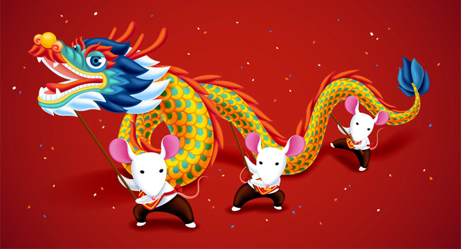 老鼠表演舞龙舞狮插图