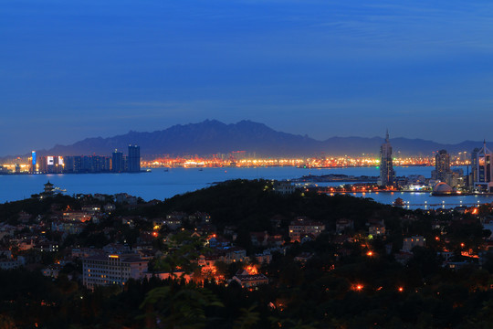 青岛城市风光胶州湾夜景